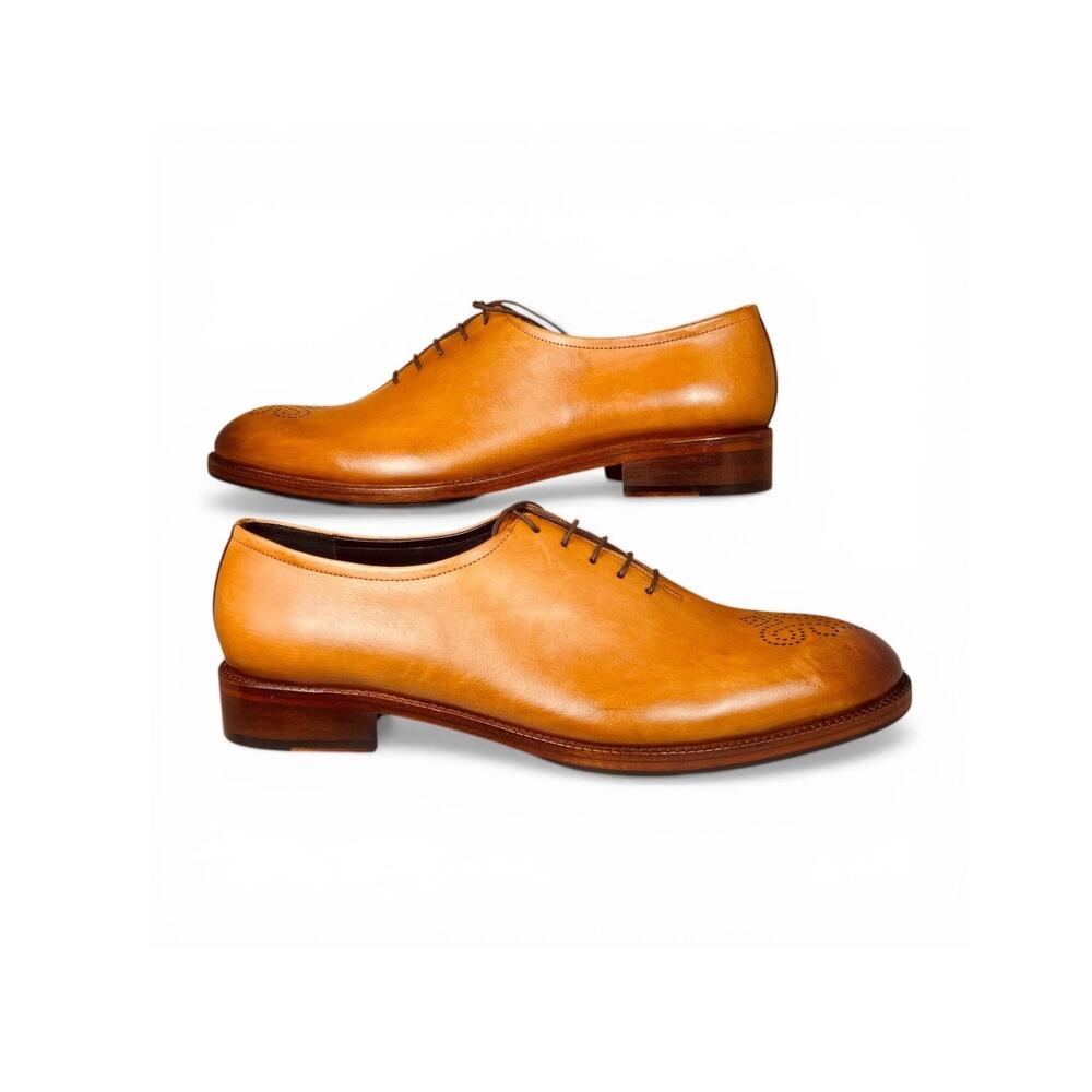 Lethato Hand Painted Patina Oxford Dress Shoes Tan Leather UK 12 US 12.5 13